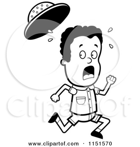 Cartoon Clipart Of A Black And White Scared Safari Boy Running - Vector Outlined Coloring Page by Cory Thoman