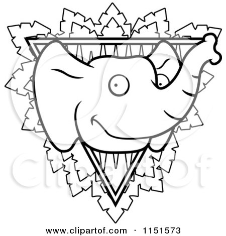 Cartoon Clipart Of A Black And White Safari Elephant Triangle Sign - Vector Outlined Coloring Page by Cory Thoman