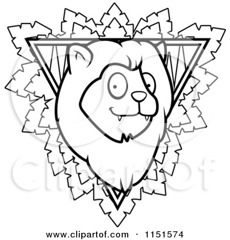 Cartoon Clipart Of A Black And White Safari Lion Sign - Vector Outlined Coloring Page by Cory Thoman