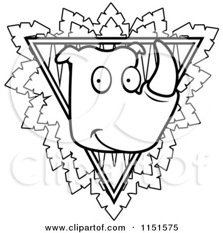 Cartoon Clipart Of A Black And White Safari Rhino Sign - Vector Outlined Coloring Page by Cory Thoman