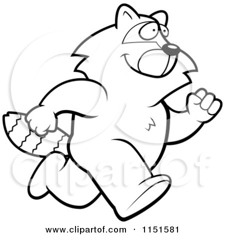 Cartoon Clipart Of A Black And White Raccoon Running - Vector Outlined Coloring Page by Cory Thoman