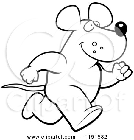 Cartoon Clipart Of A Black And White Mouse Running Upright - Vector Outlined Coloring Page by Cory Thoman