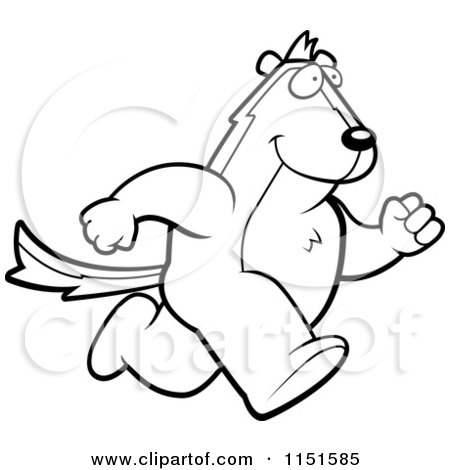 Cartoon Clipart Of A Black And White Skunk Running - Vector Outlined Coloring Page by Cory Thoman