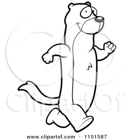 Cartoon Clipart Of A Black And White Weasel Running Upright - Vector Outlined Coloring Page by Cory Thoman