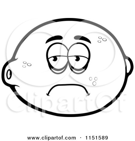 Cartoon Clipart Of A Black And White Sad Lemon Mascot - Vector Outlined Coloring Page by Cory Thoman