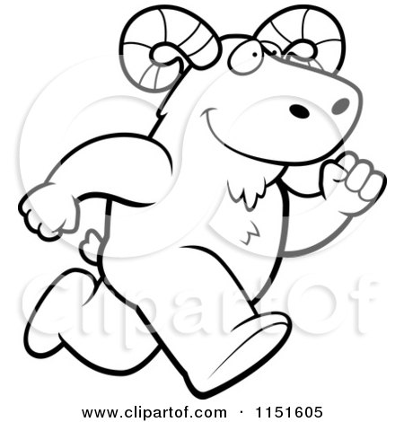 Cartoon Clipart Of A Black And White Ram Running Upright - Vector Outlined Coloring Page by Cory Thoman
