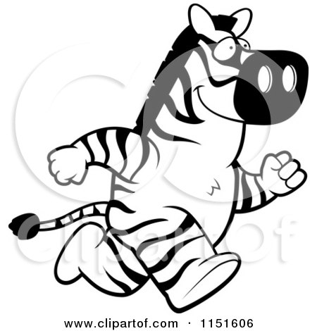 Cartoon Clipart Of A Black And White Zebra Running on His Hind Legs - Vector Outlined Coloring Page by Cory Thoman