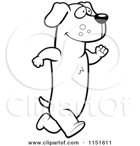 Cartoon Clipart Of A Black And White Daschund Running Upright - Vector Outlined Coloring Page by Cory Thoman