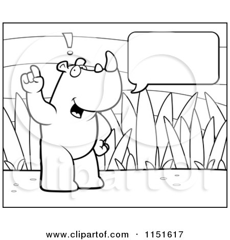 Cartoon Clipart Of A Black And White Rhino Making a Comment - Vector Outlined Coloring Page by Cory Thoman