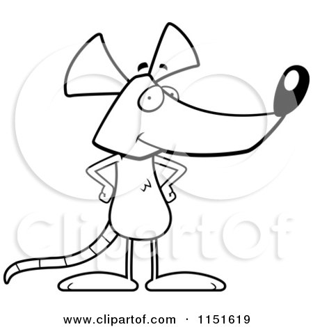 Cartoon Clipart Of A Black And White Standing Mouse - Vector Outlined Coloring Page by Cory Thoman
