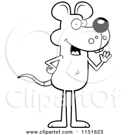 Cartoon Clipart Of A Black And White Waving Mouse - Vector Outlined Coloring Page by Cory Thoman