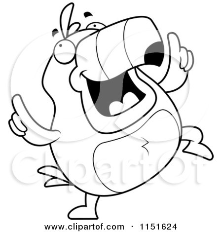 Cartoon Clipart Of A Black And White Happy Dancing Toucan Character - Vector Outlined Coloring Page by Cory Thoman
