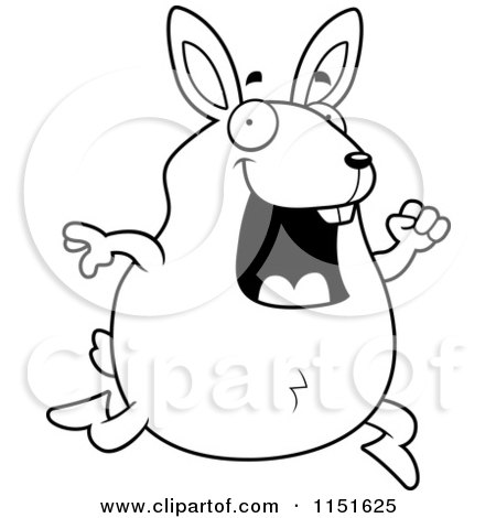 Cartoon Clipart Of A Black And White Happy Rabbit Running - Vector Outlined Coloring Page by Cory Thoman