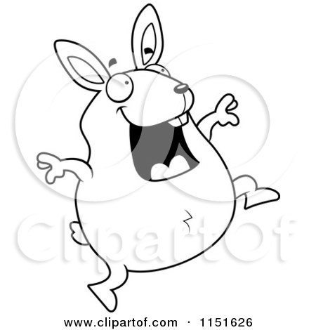 Cartoon Clipart Of A Black And White Happy Leaping Rabbit Character - Vector Outlined Coloring Page by Cory Thoman