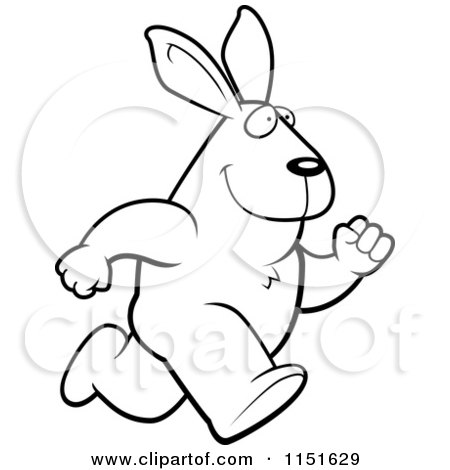 Cartoon Clipart Of A Black And White Running Rabbit - Vector Outlined Coloring Page by Cory Thoman