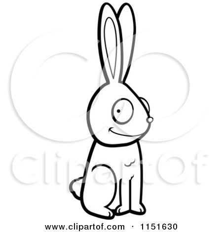 Cartoon Clipart Of A Black And White Sitting Rabbit - Vector Outlined Coloring Page by Cory Thoman
