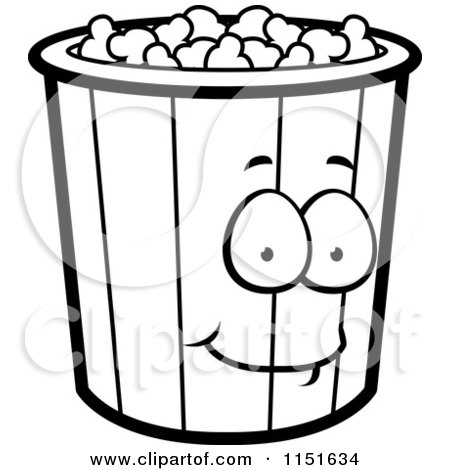 Cartoon Clipart Of A Black And White Popcorn Bucket Mascot - Vector Outlined Coloring Page by Cory Thoman