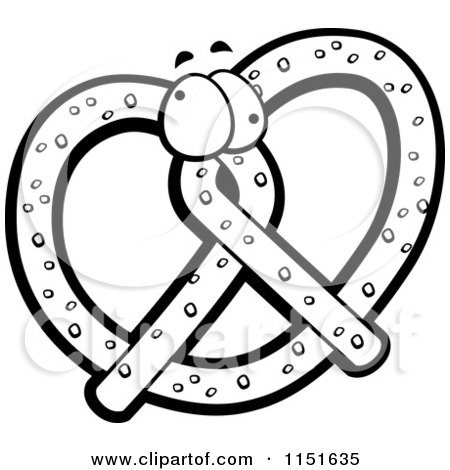 Cartoon Clipart Of A Black And White Soft Pretzel Mascot - Vector Outlined Coloring Page by Cory Thoman