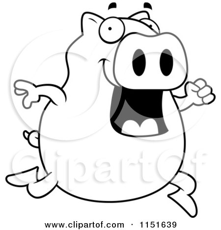 Cartoon Clipart Of A Black And White Happy Pig Jumping - Vector Outlined Coloring Page by Cory Thoman