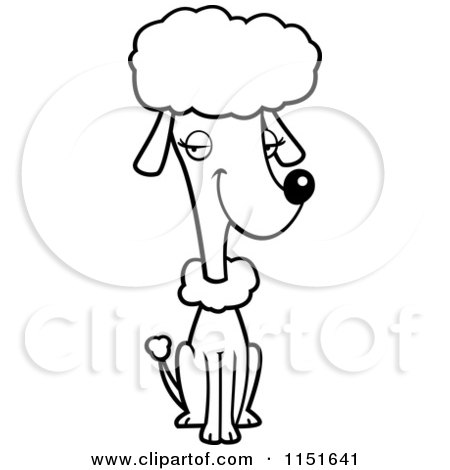 Cartoon Clipart Of A Black And White Sitting Poodle - Vector Outlined Coloring Page by Cory Thoman