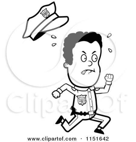 Cartoon Clipart Of A Black And White Sweaty African American Police Officer Running - Vector Outlined Coloring Page by Cory Thoman
