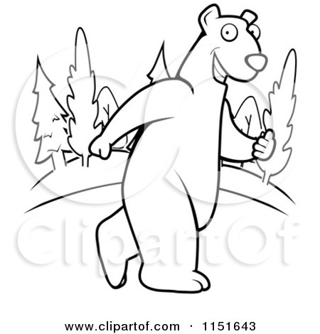 Cartoon Clipart Of A Black And White Polar Bear Walking Upright - Vector Outlined Coloring Page by Cory Thoman