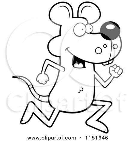 Cartoon Clipart Of A Black And White Running Mouse - Vector Outlined Coloring Page by Cory Thoman