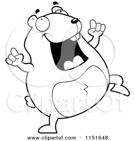 Cartoon Clipart Of A Black And White Plump Hamster Doing a Happy Dance - Vector Outlined Coloring Page by Cory Thoman