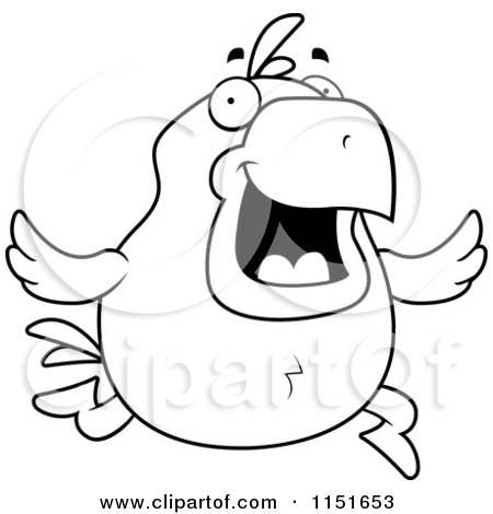Cartoon Clipart Of A Black And White Running Chicken - Vector Outlined Coloring Page by Cory Thoman