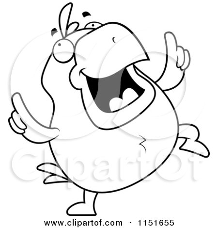 Cartoon Clipart Of A Black And White Chick Doing a Happy Dance - Vector Outlined Coloring Page by Cory Thoman