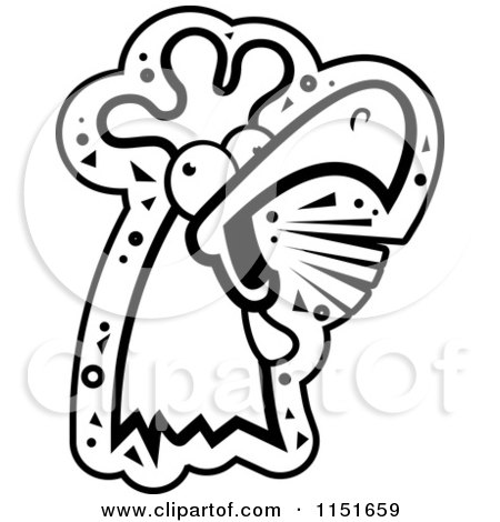 Cartoon Clipart Of A Black And White Crowing Rooster - Vector Outlined Coloring Page by Cory Thoman
