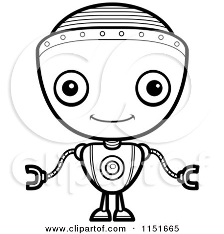 Cartoon Clipart Of A Black And White Friendly Robot Boy Facing Forward - Vector Outlined Coloring Page by Cory Thoman