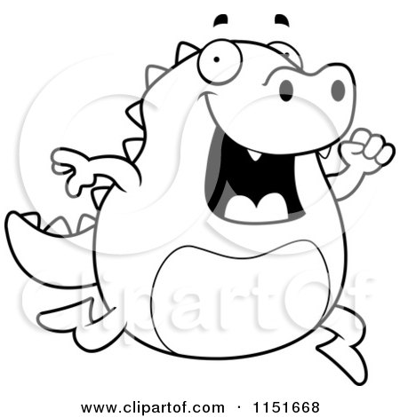 Cartoon Clipart Of A Black And White Lizard Running - Vector Outlined Coloring Page by Cory Thoman