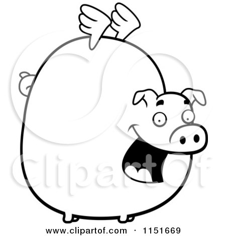 flying pig clipart black and white