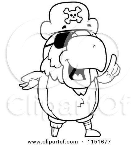 Cartoon Clipart Of A Black And White Pirate Parrot Expressing an Idea - Vector Outlined Coloring Page by Cory Thoman