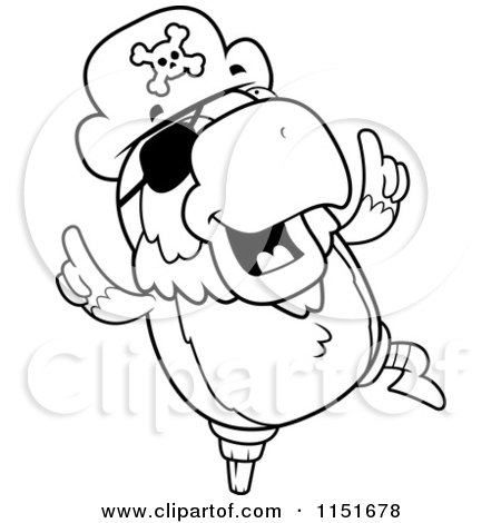 Cartoon Clipart Of A Black And White Dancing Pirate Parrot - Vector Outlined Coloring Page by Cory Thoman