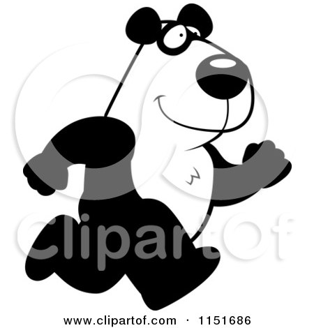 Cartoon Clipart Of A Black And White Panda Running - Vector Outlined Coloring Page by Cory Thoman