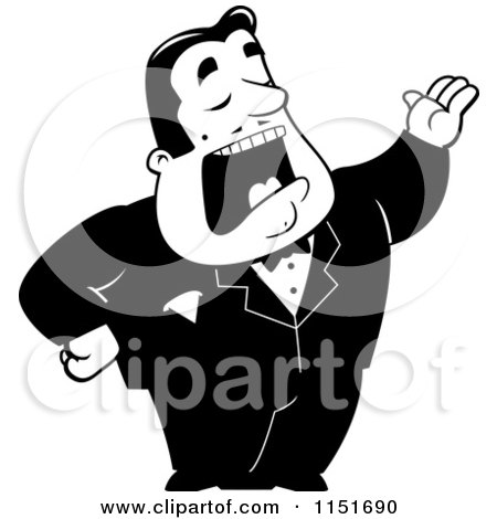 Cartoon Clipart Of A Black And White Male Opera Singer Singing - Vector Outlined Coloring Page by Cory Thoman