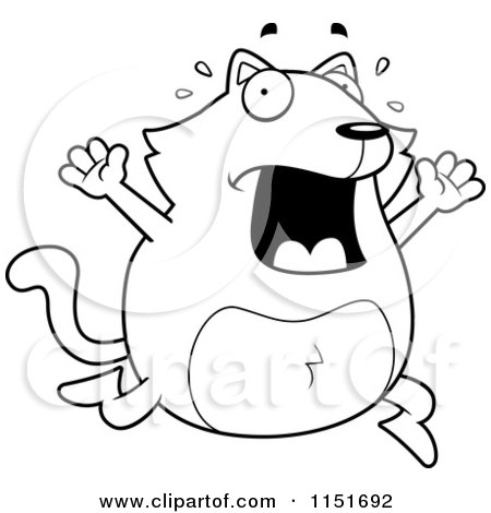 Cartoon Clipart Of A Black And White Panicking Cat Freaking out - Vector Outlined Coloring Page by Cory Thoman