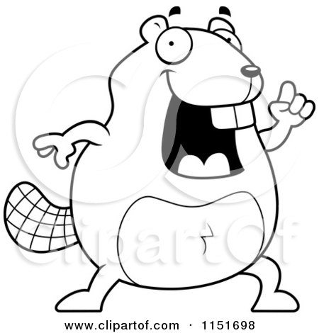 Cartoon Clipart Of A Black And White Beaver with an Idea - Vector Outlined Coloring Page by Cory Thoman