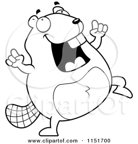 Cartoon Clipart Of A Black And White Beaver Dancing - Vector Outlined Coloring Page by Cory Thoman