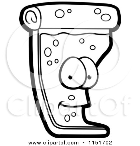 Cartoon Clipart Of A Black And White Pizza Slice Mascot - Vector Outlined Coloring Page by Cory Thoman
