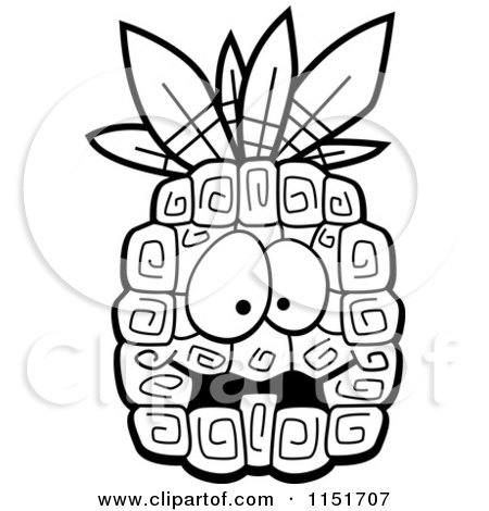 Cartoon Clipart Of A Black And White Scared Pineapple - Vector Outlined Coloring Page by Cory Thoman