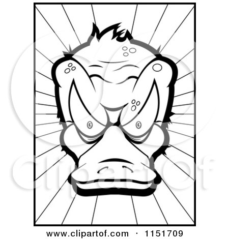 Cartoon Clipart Of A Black And White Platypus Face - Vector Outlined Coloring Page by Cory Thoman