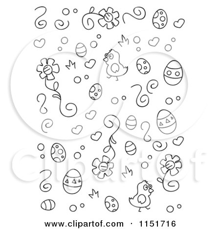 Cartoon Clipart Of A Black And White Easter Pattern - Vector Outlined Coloring Page by Cory Thoman