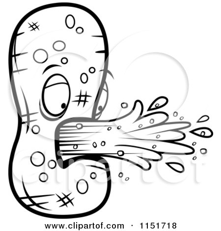 Cartoon Clipart Of A Black And White Peanut Character Puking - Vector Outlined Coloring Page by Cory Thoman