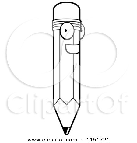 Cartoon Clipart Of A Black And White Pencil Mascot - Vector Outlined Coloring Page by Cory Thoman