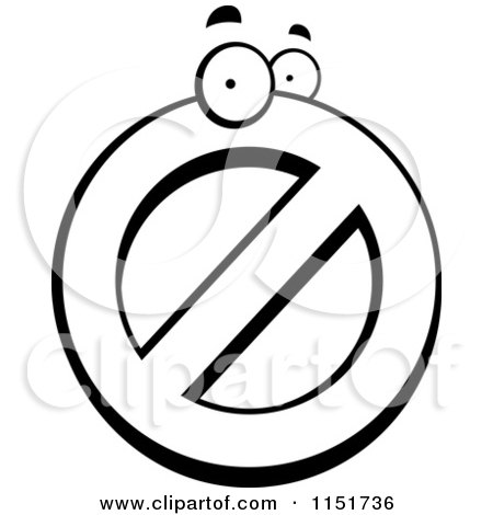 Cartoon Clipart Of A Black And White Prohibited Symbol Character - Vector Outlined Coloring Page by Cory Thoman
