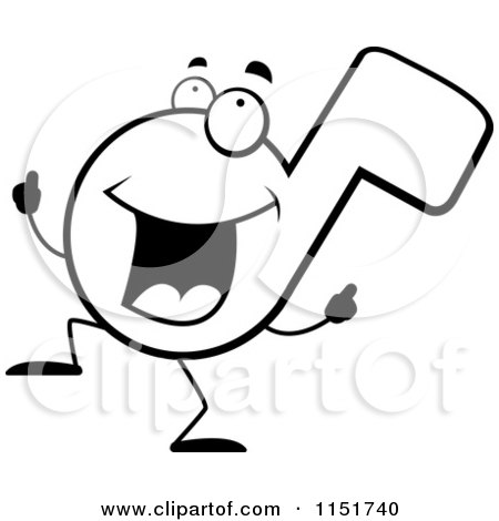 Cartoon Clipart Of A Black And White Happy Dancing Music Note - Vector Outlined Coloring Page by Cory Thoman