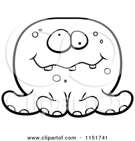 Cartoon Clipart Of A Black And White Goofy Octopus - Vector Outlined Coloring Page by Cory Thoman